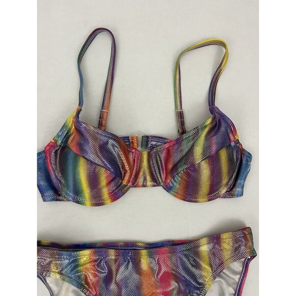 Vintage Sunrays Women's 9 Bikini Rainbow Foil Padded Pushup Bra High Cut Bottoms - Picture 3 of 6